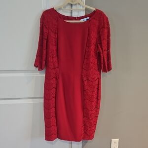 ANTONIO MELANI Red Lace-Panel Midi Dress